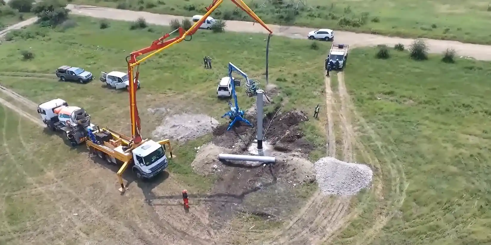 Concrete pumping for the base and 6m section tower.